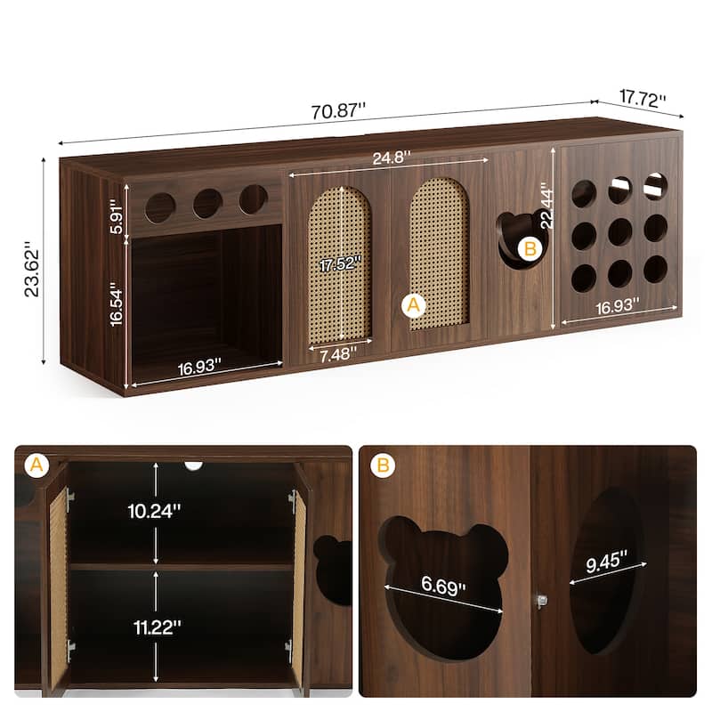 Extra Large Cat Litter Box Enclosure, 70.9-Inch Box Furniture Cabinet