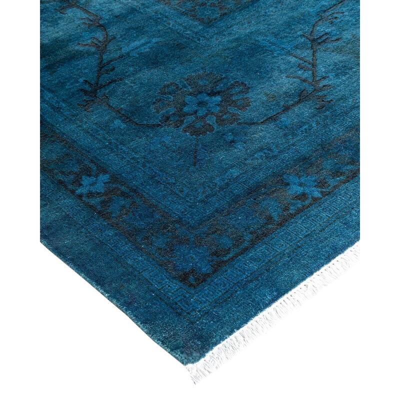 Overton Hand Knotted Wool Vintage Inspired Modern Contemporary Overdyed Blue Area Rug - 9' 0" x 11' 10"