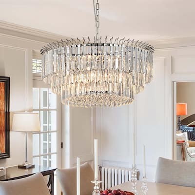 9-Light Modern Glam 3-Tiers Crystal Drum Chandelier for Dining Room - W 22.83"