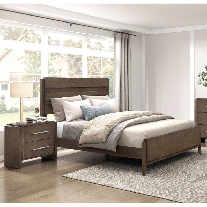 Classic Traditional 3pc Bedroom Set Bed and Two Nightstands Dark Walnut Finish