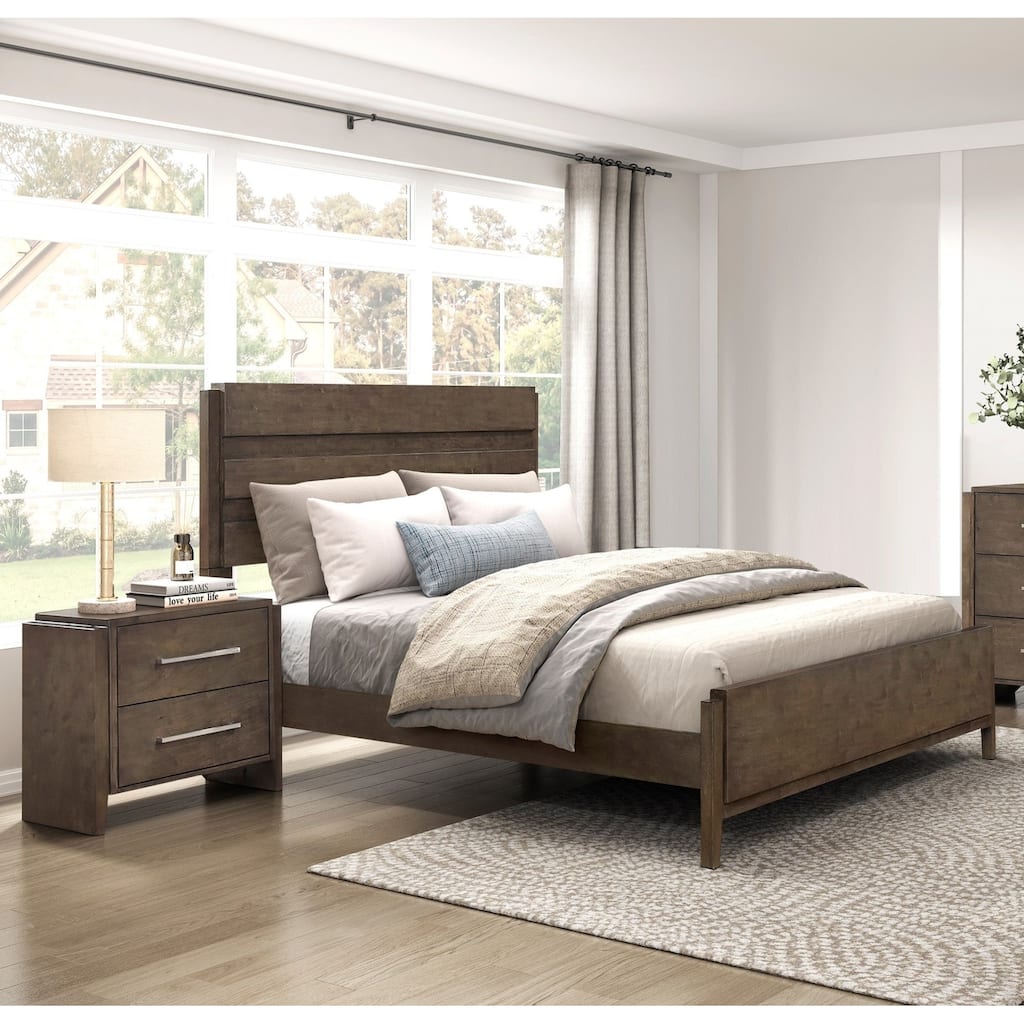 Classic Traditional 3pc Bedroom Set Bed and Two Nightstands Dark Walnut Finish