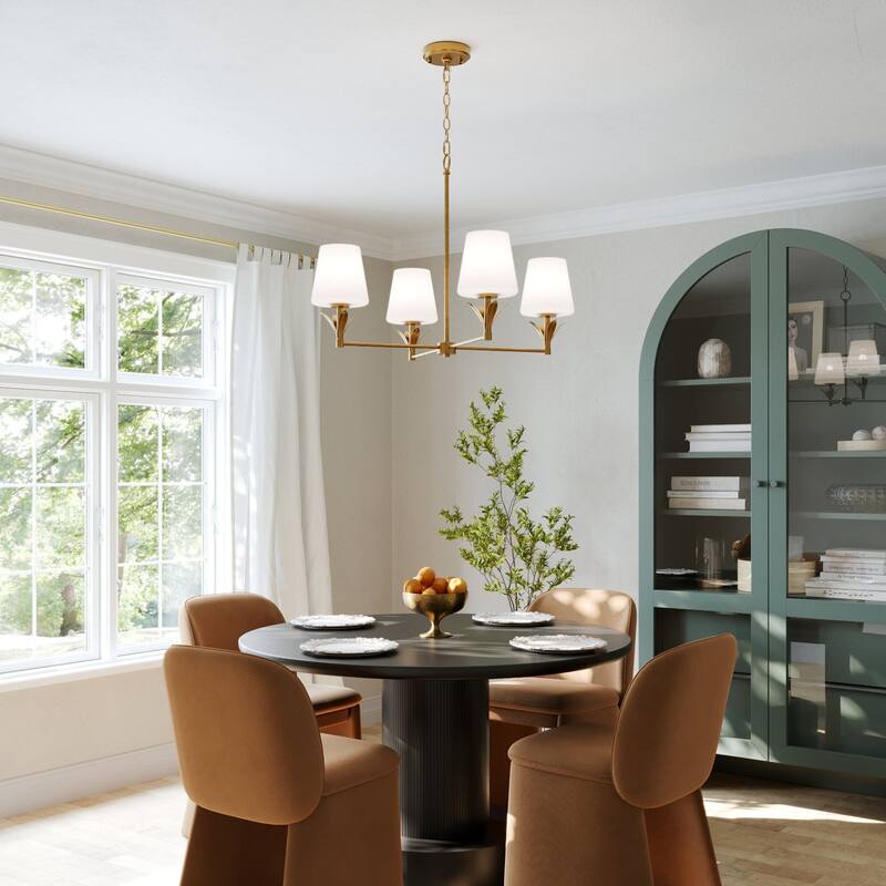 Acroma Modern Gold Fabric Shade Chandelier for Dining Living Room