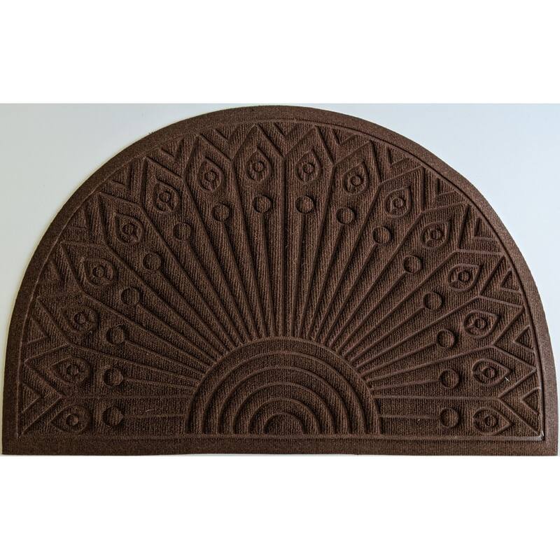 HomeRoots 24" X 36" Brown Synthetic Fiber Abstract Outdoor Semi Circle Door Mat - 24' X '36