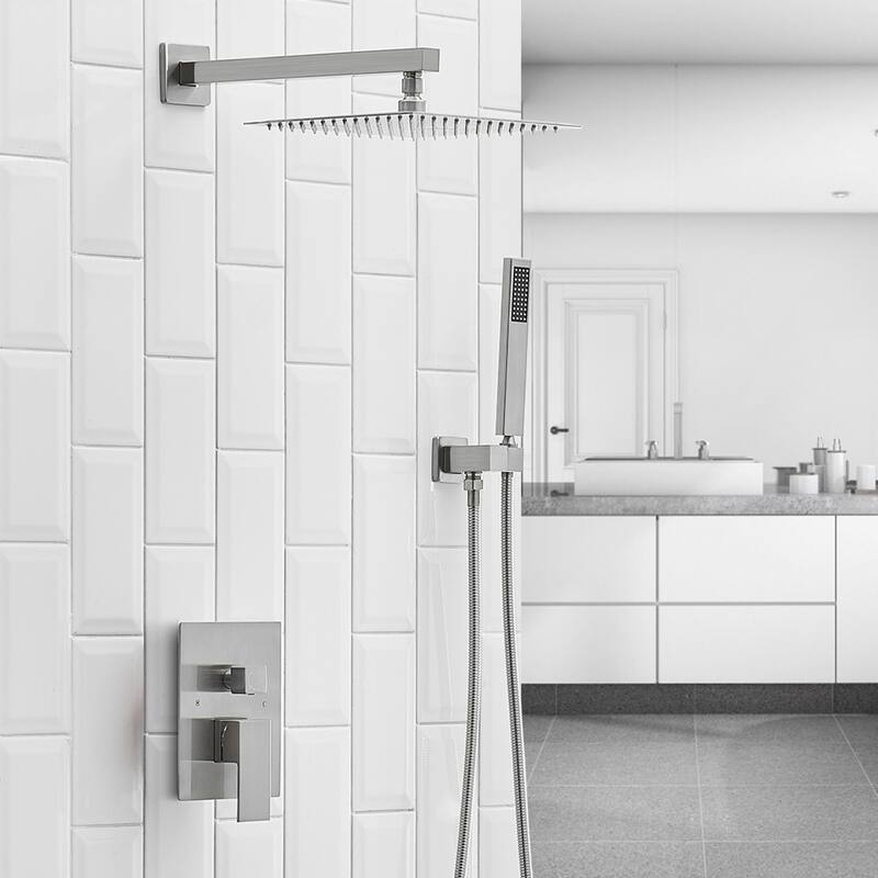 Brushed Nickel 1-handle Square Shower Faucet Shower System - 15.75"*10"