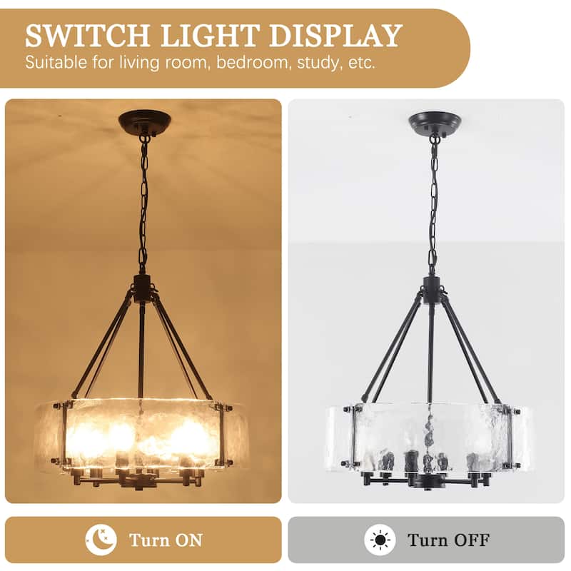 6 - Light 19.68'' Dimmable Modern Drum Candle Chandelier With Glass Shade - 19.68 in