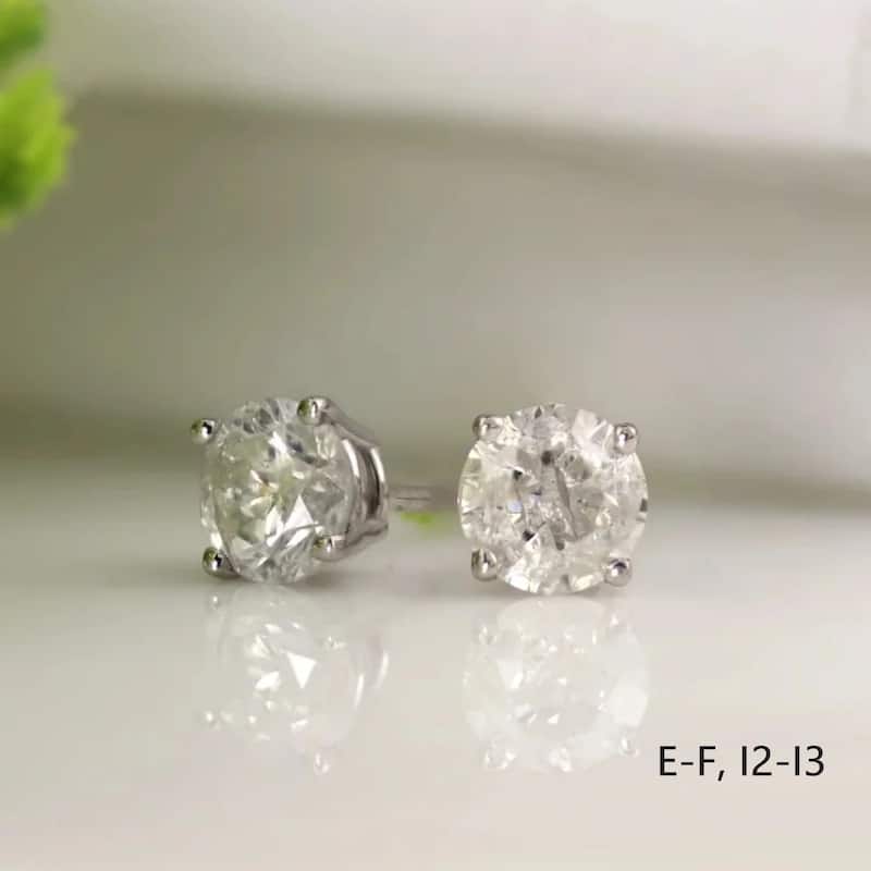 Auriya 18k Gold 1ctw Round Diamond Stud Earrings Clarity-enhanced (E-F, G-H, H-I or J-K, VS1-VS2, SI1-SI2 I1-I2 or I2-I3) - E-F, I2-I3 - White