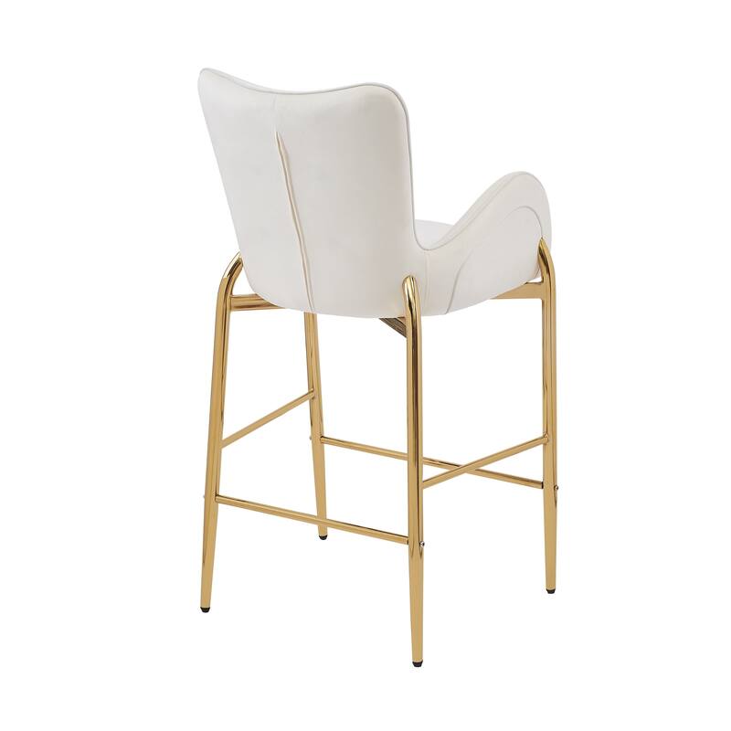 Roomfitters 28.75" Counter Height Bar Stools Set of 2, Tufted Velvet Bar Height Arm Chairs with Golden Legs and Footrests