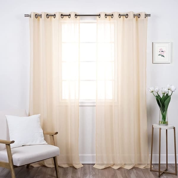 slide 2 of 35, Aurora Home Linen-Textured Semi-Sheer Bronze Grom Curtain Panels Panels of 2-84" & 96"