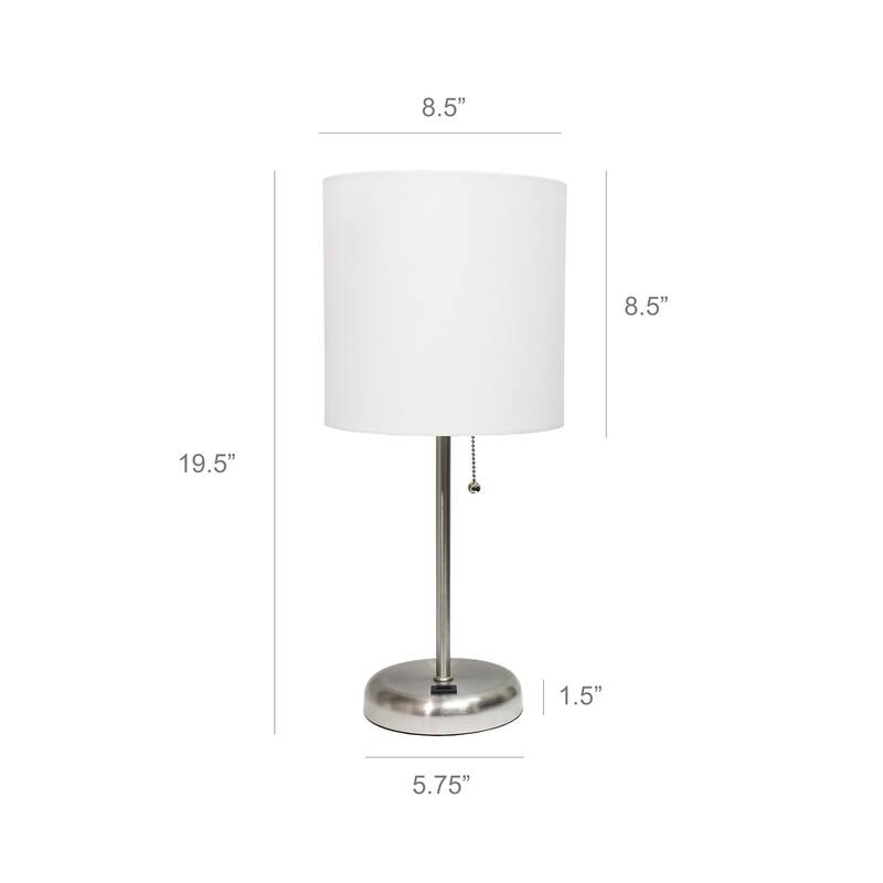 White Stick Lamp with USB charging port and Fabric Shade