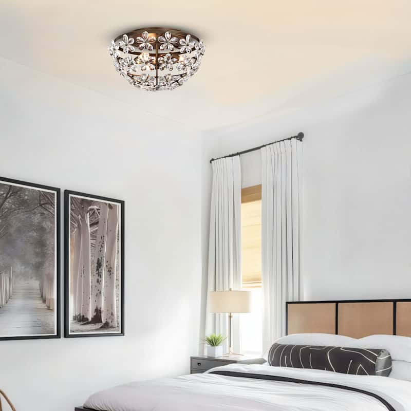 Rosa 3-Light Glam Daisy Flower Crystal Blossom Flush Mount