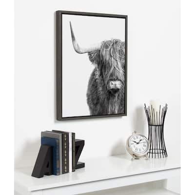 Kate and Laurel Sylvie Highland Cow Framed Canvas by Amy Peterson