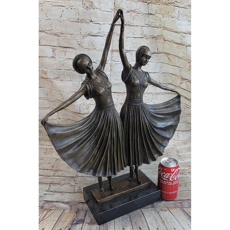 Twin Art Deco Dancer Girls Gemini Pair Bronze Statue Sculpture D.H. Chiparus