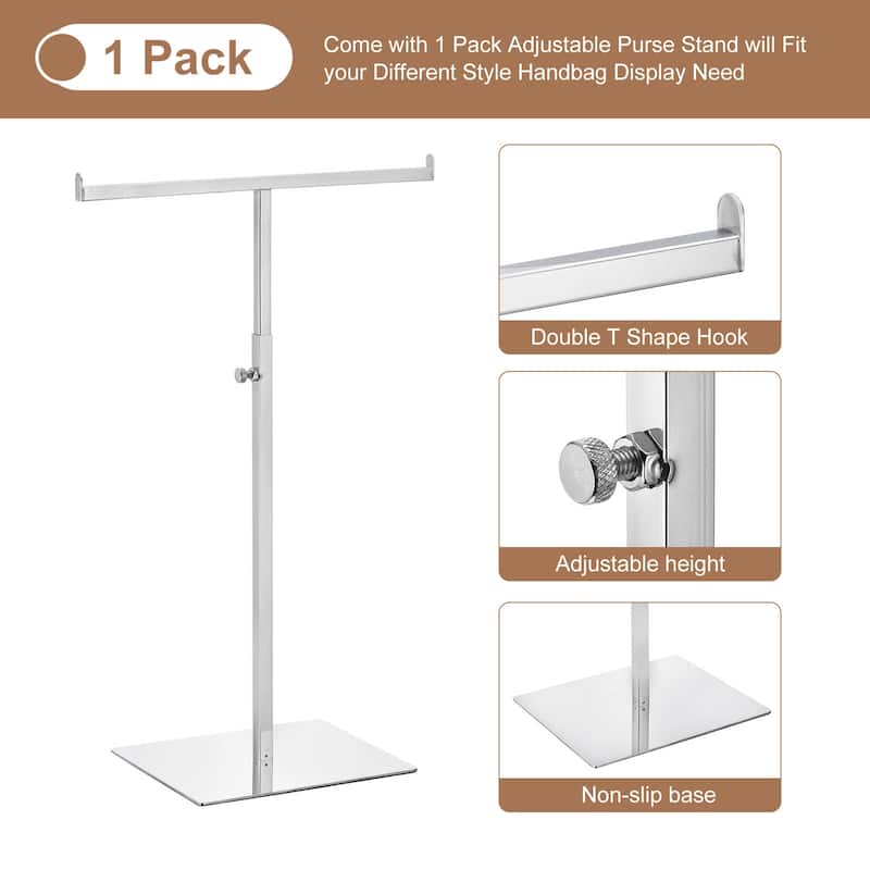 Purse Display Stand T Shaped Metal Adjustable Handbag Rack - Silver