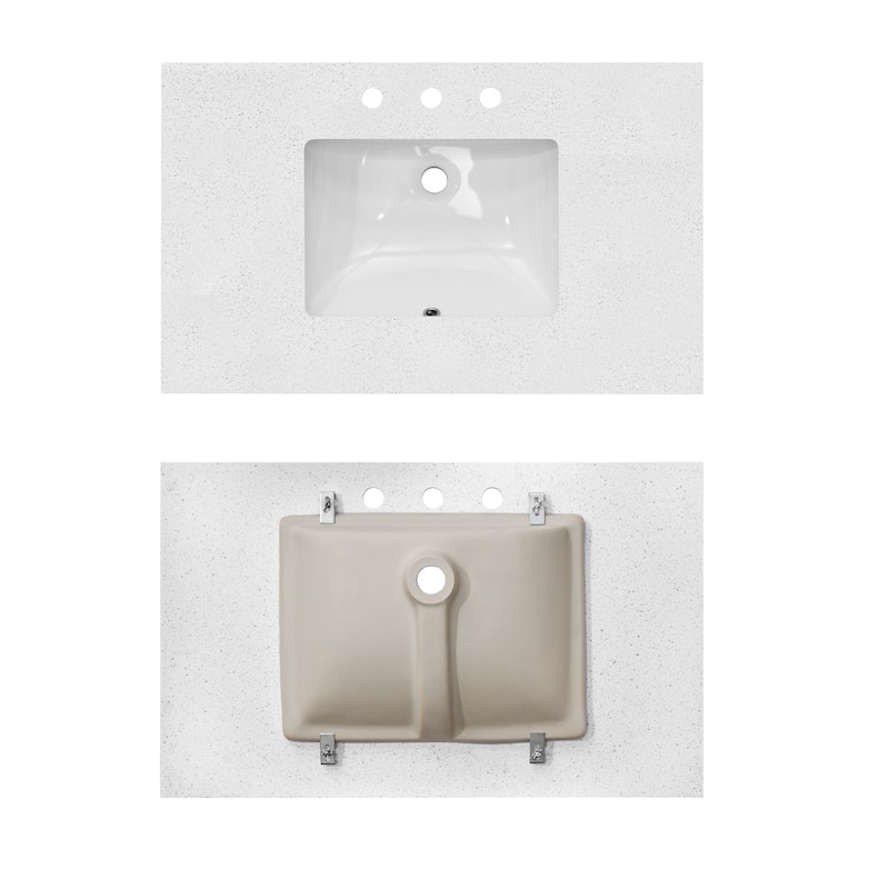 Bathroom Vanity Quartz Counter Top with Undermount Rectangular Ceramic Sink Backsplash