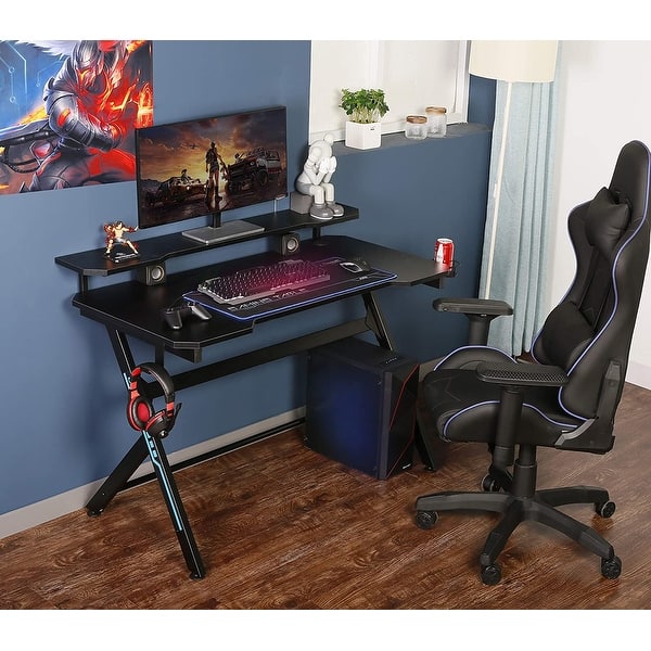 Pitstop Furniture Compact Glass Automotive Gaming Car Office Desk Workstation