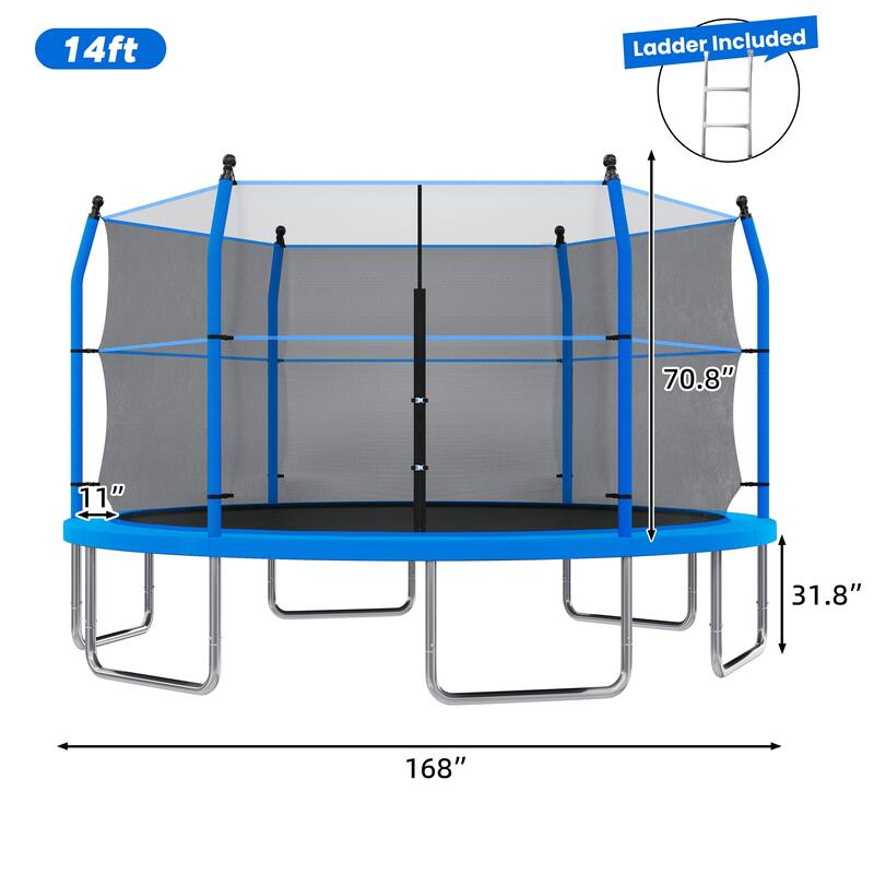 14ft Trampoline with Ladder and Enclosure Net for Kids and Adults, Heavy-duty 14' Outdoor Trampoline for Backyard