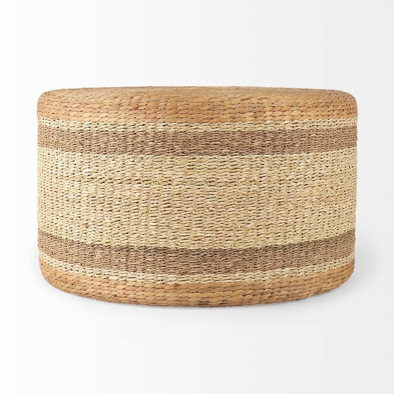 Mercana "Maya" Brown Striped Seagrass Round Coffee Table Pouf