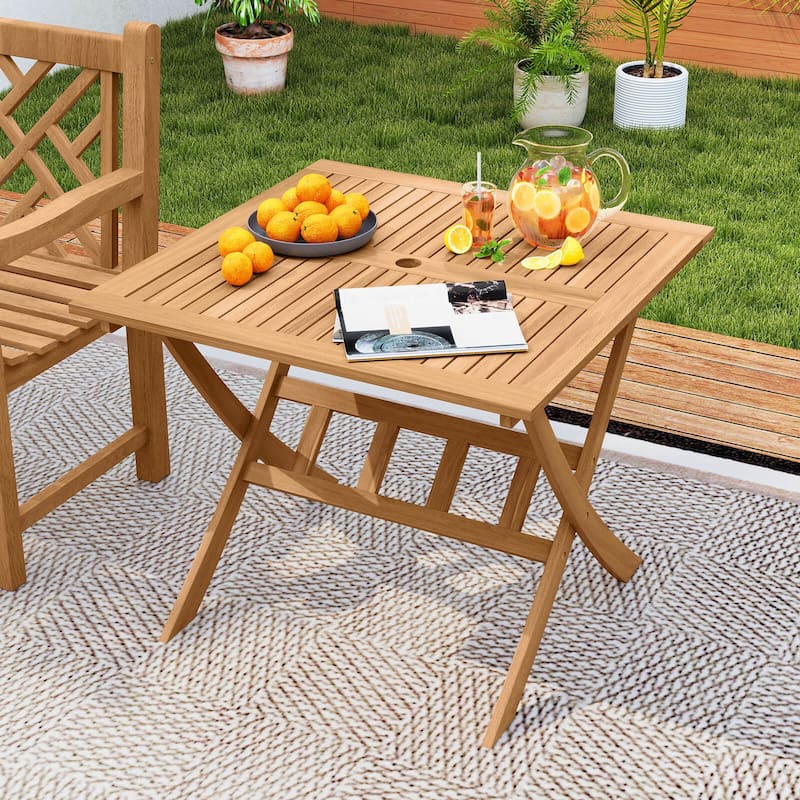 Costway Acacia Wood Folding Table 36” Patio Dining Table with Slatted - Natural - See Details