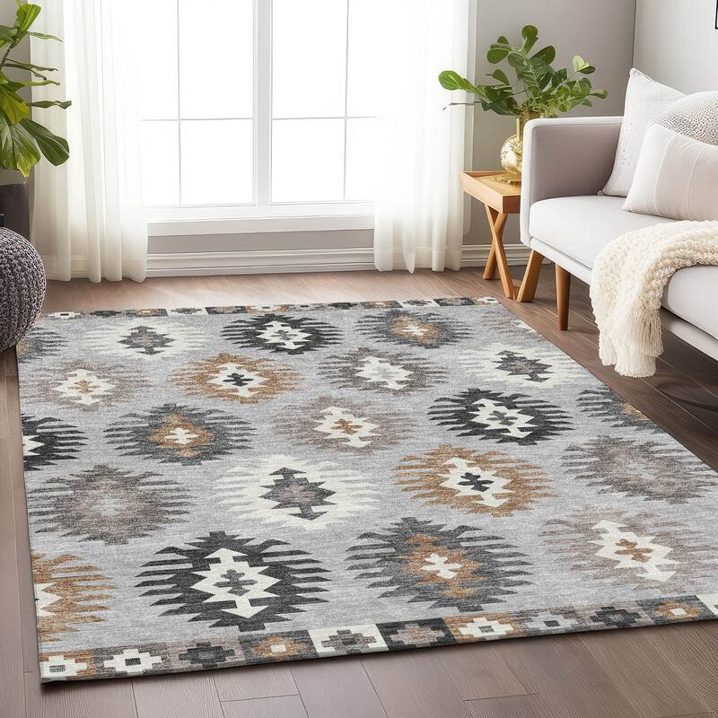 Premium Washable Super Soft Southwest Global Mayfield Rug - Silver - 10' x 14'