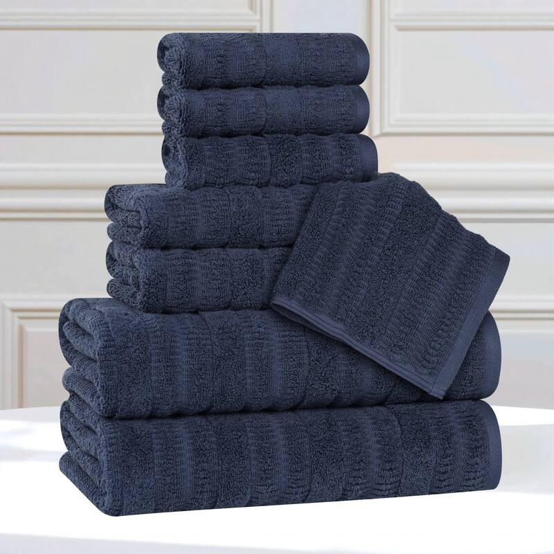 Superior Mika Smart Twist Cotton 8 Piece Towel Set - Navy Blue