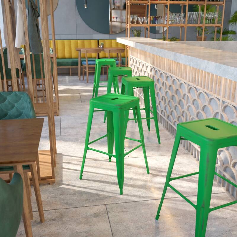 30" High Backless Distressed Metal Indoor-Outdoor Barstool - Patio Chair
