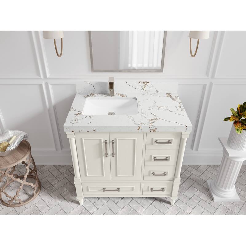 Willow Collections 36 in. W x 22 in. D Aberdeen Left Offset Sink Bathroom Vanity with Countertop - 2" Viola Brown - Ivory