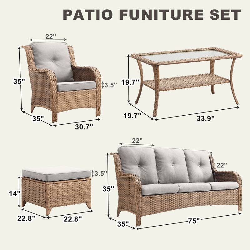 Gymojoy 6-Piece Patio Furniture Sofa Chair Ottoman