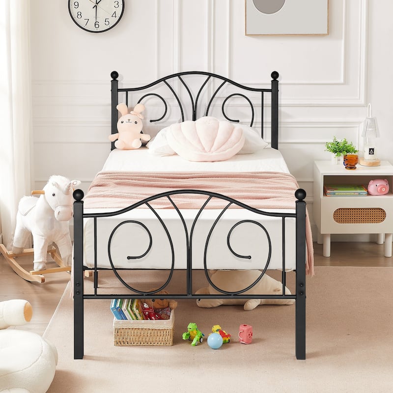 Black Vintage Scroll Metal Platform Bed Frames with Headboard