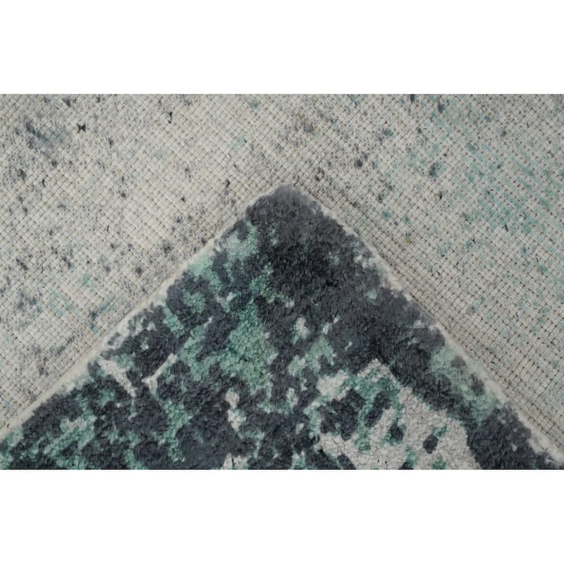 Hand Knotted Oriental Viscose Silk Carpet Modern Abstract Green Abstract Area Rug - 9' 10'' X 6' 0''