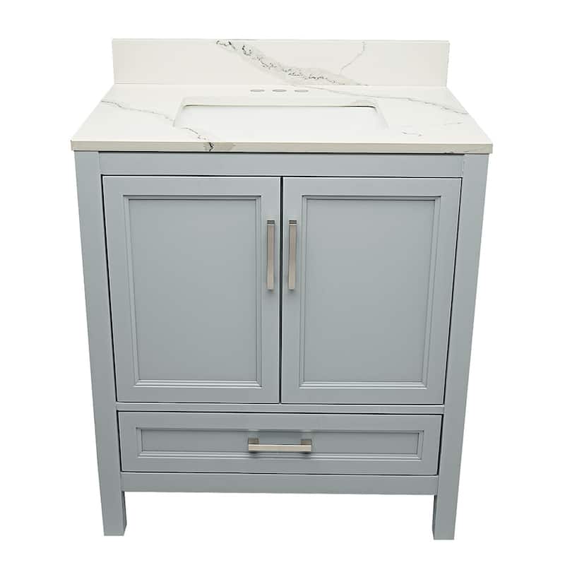 Nevado 37" Bathroom Vanity in Espresso with Quartz Stone Vanity Top Sink w/ Backsplash in Galaxy White Single Hole - Grey - Calacatta White