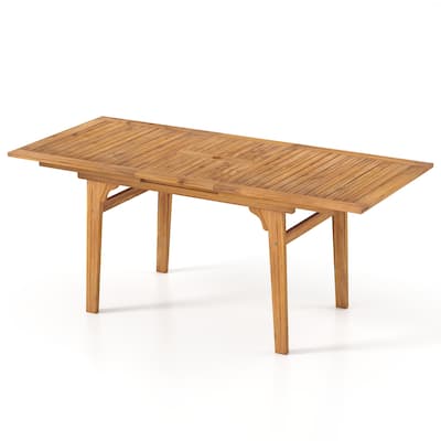 Natural Acacia Wood Extendable Patio Dining Table with Umbrella Hole - 55"/71" x 32" x 29.5" (L x W x H)