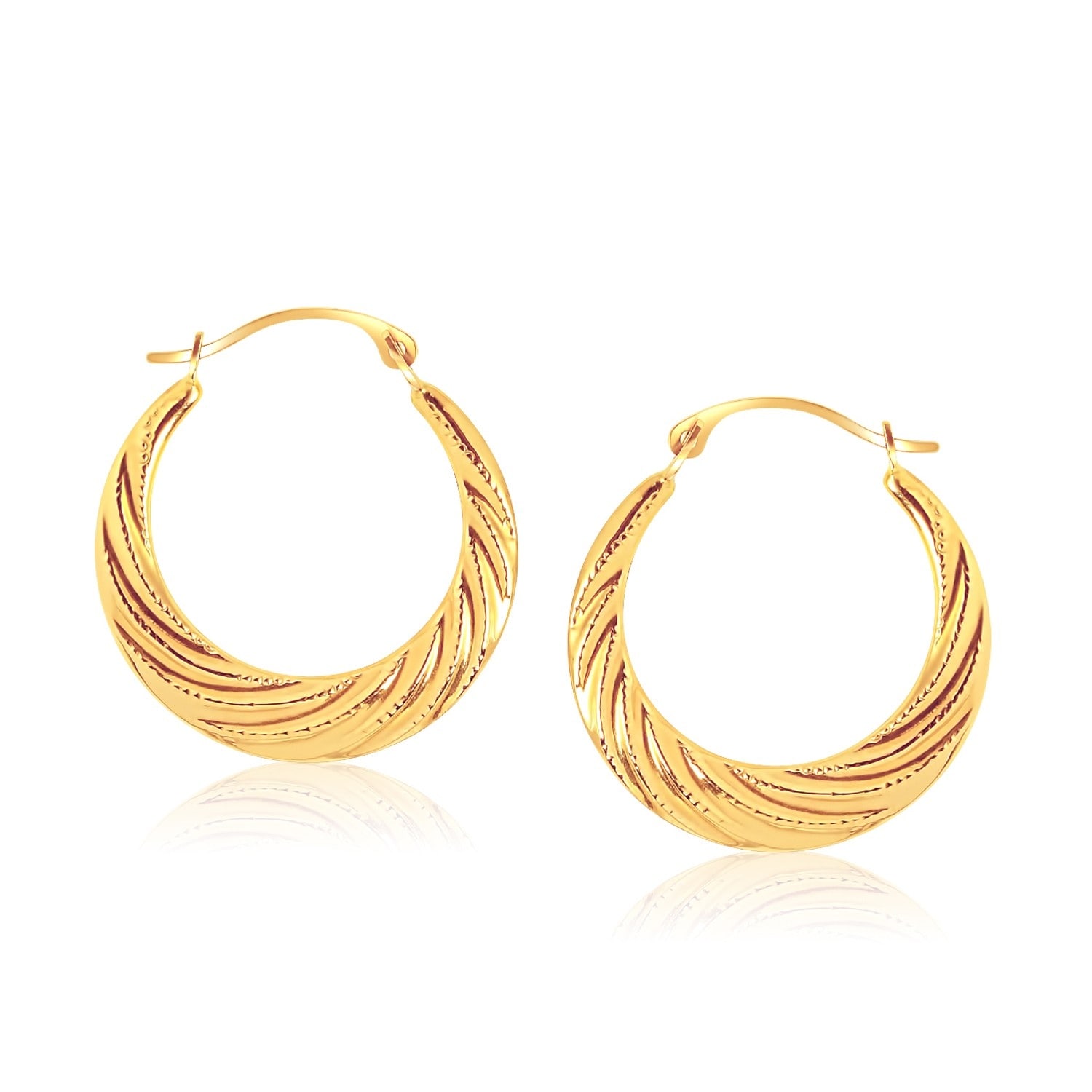 MayaMila 14k Yellow Gold Textured Graduated Twist Hoop Earrings