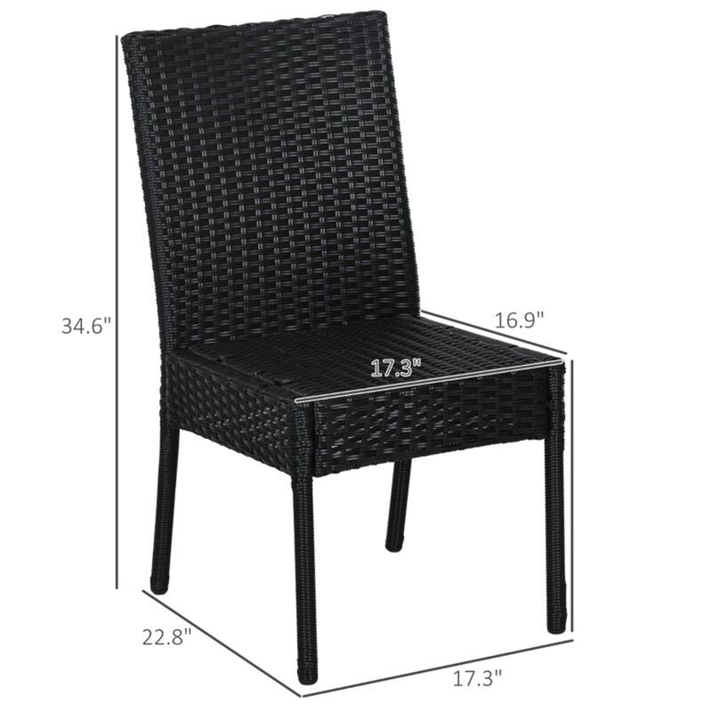 Black Cream Rattan Outdoor Dining Chairs Set of 4 with Cushions - 17.3" W x 22.8" D x 34.6" H