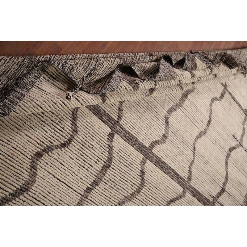 All-Over Striped Moroccan Abstract Area Rug Hand-Knotted Wool Carpet - 7'8"x 10'10"