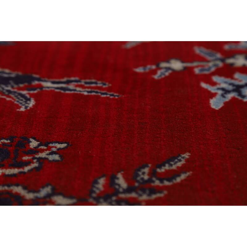 Machine Made Oriental Polyester Carpet Traditional Floral Red Kashan Area Rug - 12' 7'' X 9' 8''