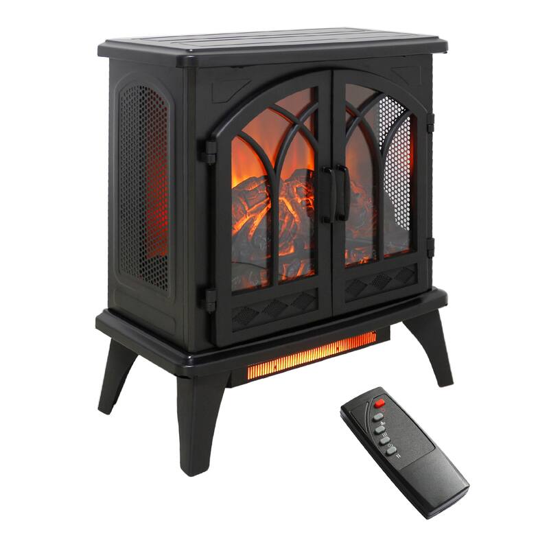 24-Inch Electric Fireplace Stove, Portable Heater with 3D Flame, Adjustable Thermostat, and Remote Control - Antique Black