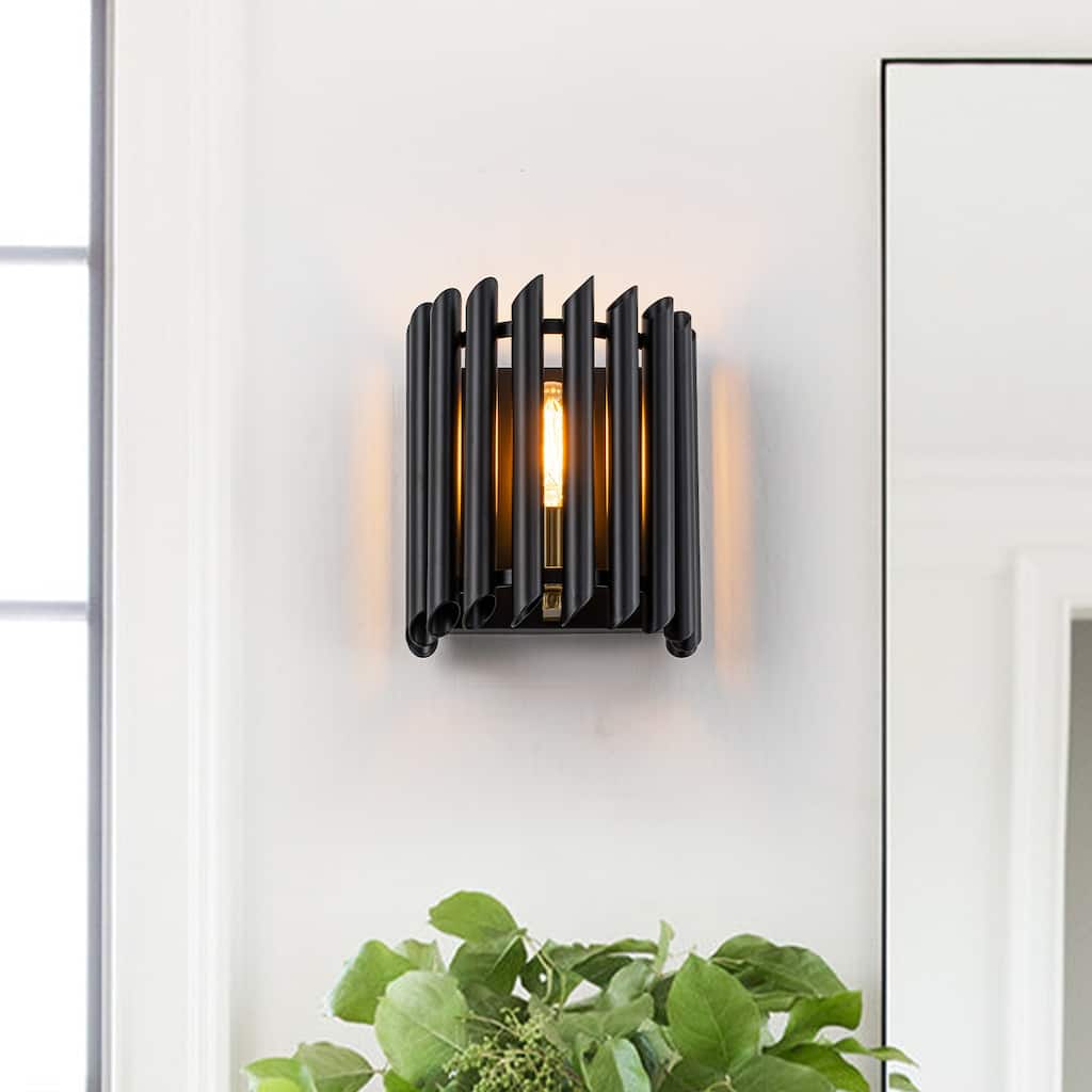 Black Angled Slatted Cylinder Wall Sconce Modern Industrial Light