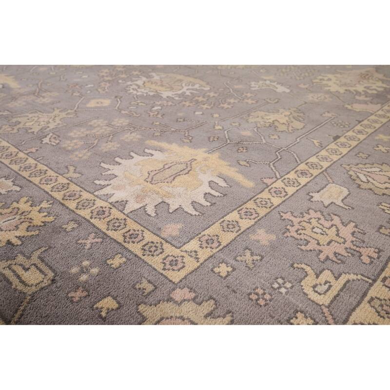 All-Over Grey Oushak Indian Area Rug Handmade Wool Carpet - 9'0"x 11'9"