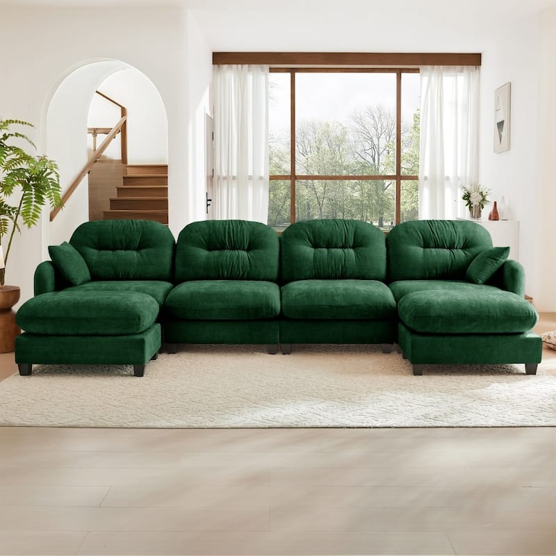 140" Premium Modular Chenille Sectional U-shaped Sofa with Movable Ottomans