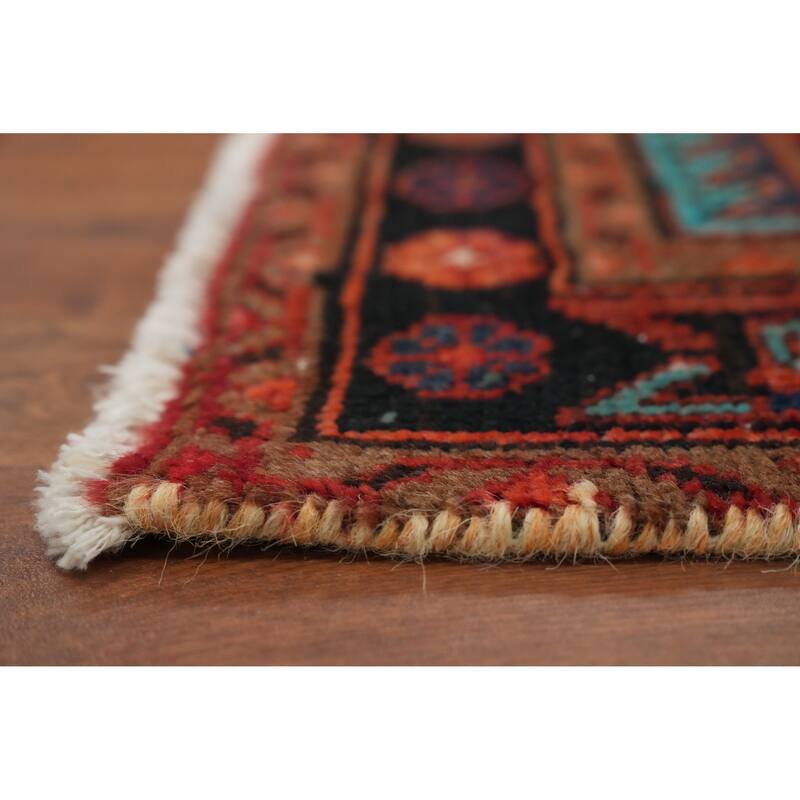 Hand Knotted Oriental 100% Wool Carpet Traditional Geometric Oranges & Rust Heriz Runner Rug - 10' 7'' X 3' 1''