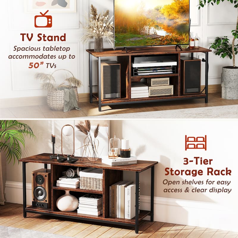 Gymax TV Stand for TVs up to 50 Inches 3-Tier Industrial Entertainment