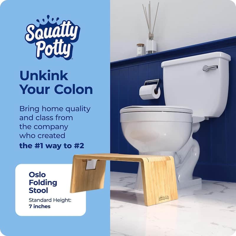 Squatty Potty Oslo Folding Bamboo Toilet Stool - 7", Collapsible, for Kids and Adults - Brown, Portable and Space-Saving - 7"