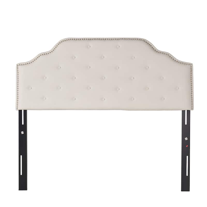 Queen Size Tufted Upholstered Headboard with Metal Legs and Nailhead Trim