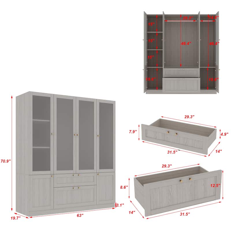 Modular Modern Glass Door Wardrobe:Storage Closet Solution Armoire