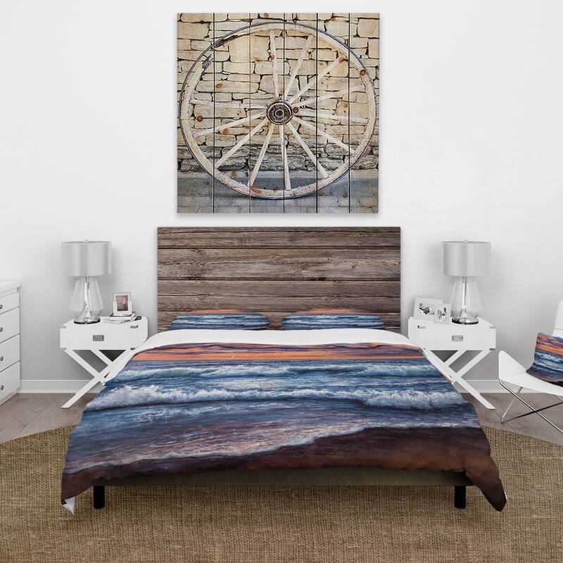 Designart 'Sunset Over The Blue Ocean II' Nautical & Coastal Duvet Cover Set