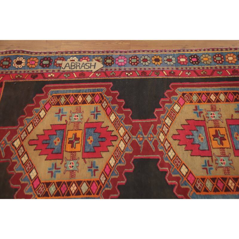 Hand Knotted Oriental 100% Wool Carpet Traditional Geometric Greys & Charcoal Ardebil Runner Rug - 10' 1'' X 3' 8''