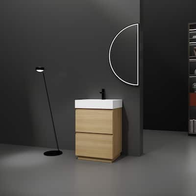 Elegant 24-Inch Bathroom Vanity with Single Resin Sink, 2 Drawers, Waterproof Finish, and Pre-Drilled Faucet Hole