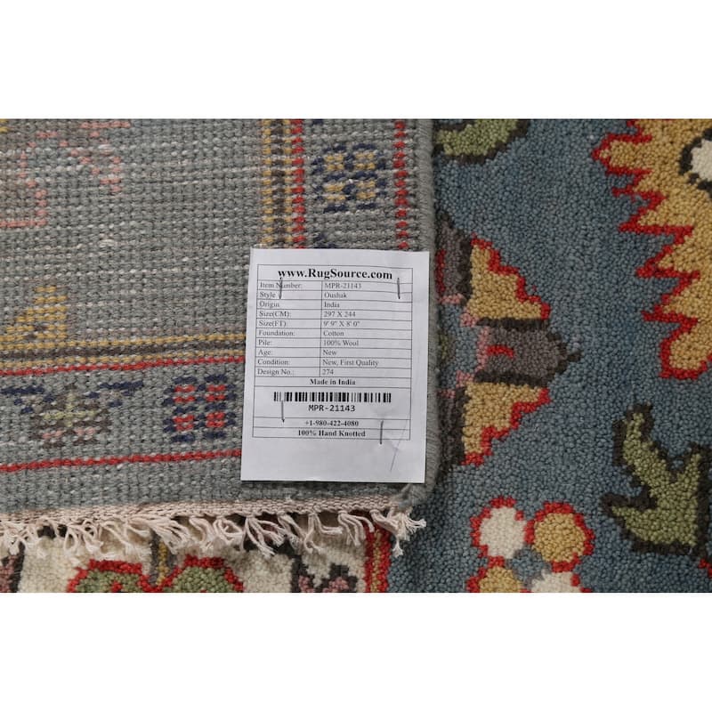 Blue Oushak Indian Area Rug Hand-Knotted Wool Carpet - 8'0"x 9'9"