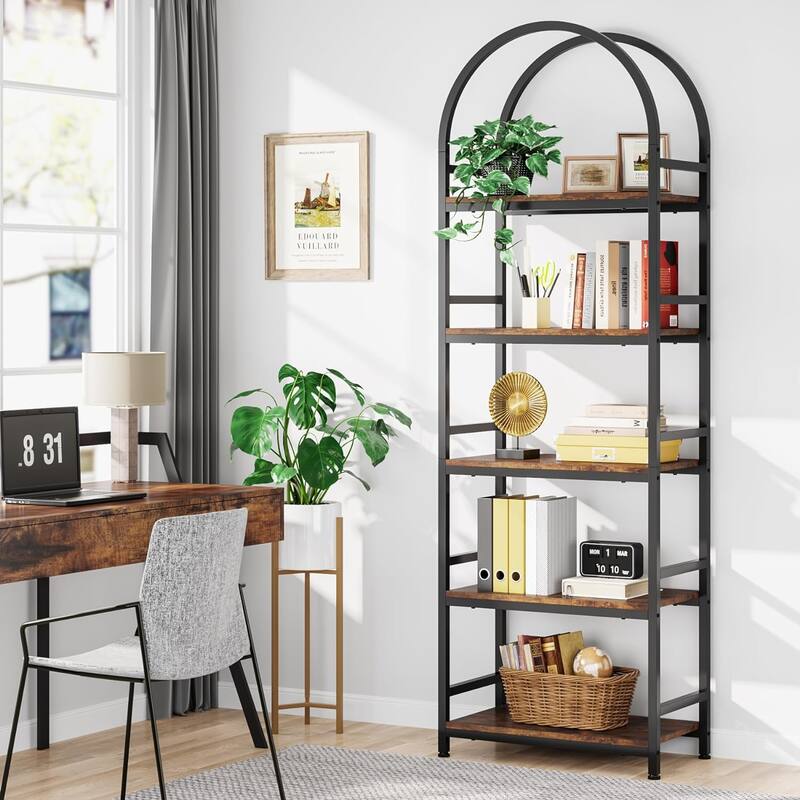4-Tier Arched Bookshelf 70.8", Storage Shelves, Metal Frame