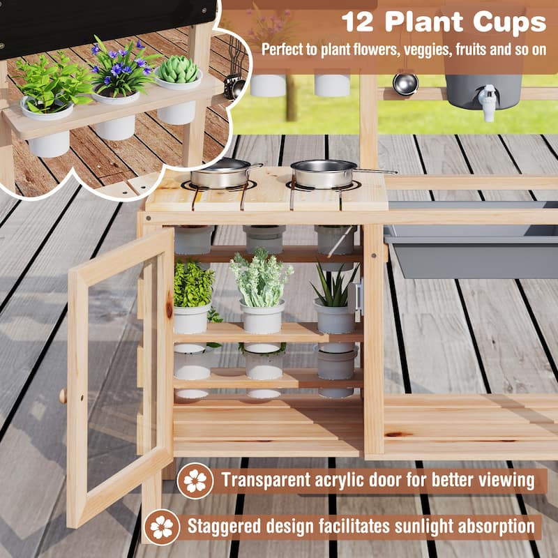 Gymax Mud Kitchen Kids Pretend Play Kitchen Toy Set Outdoor Wooden